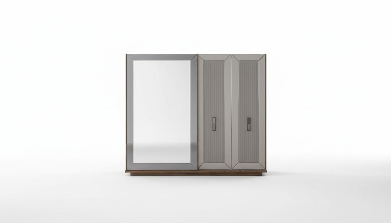 Beige Schlafzimmer Garnitur Modernes Doppelbett Glas Kleiderschrank 4tlg