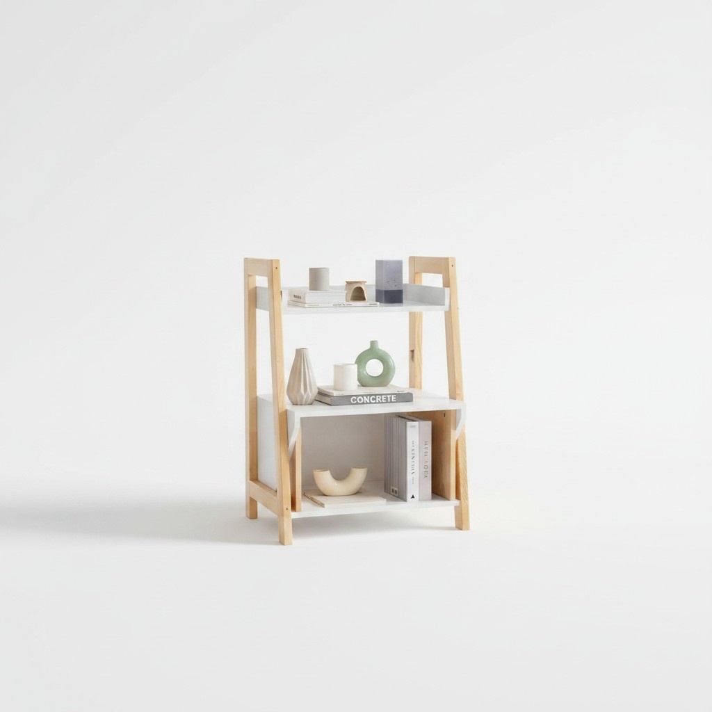 Beige-Weißes Bücherregal Ablagenregal Hochwertige Holz Beistellkommode