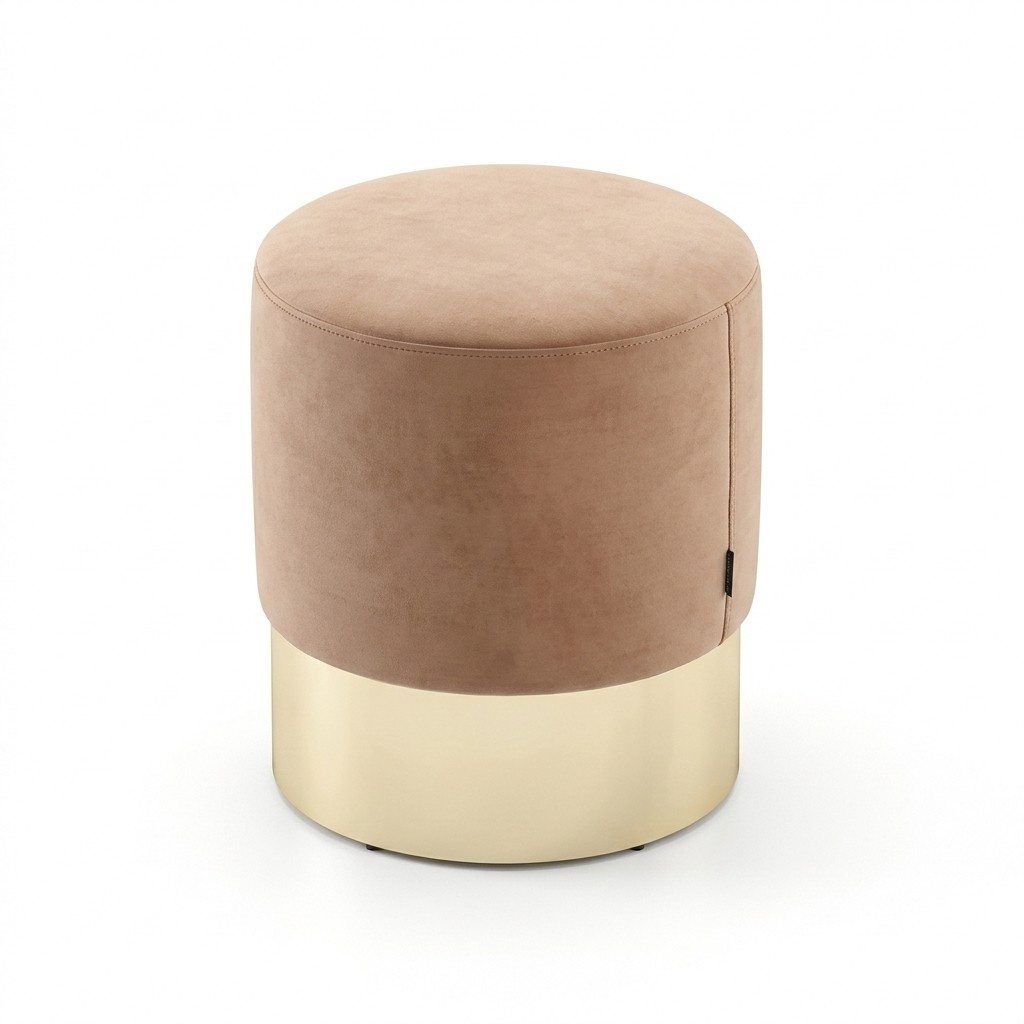 Beiger Fußhocker Designer Pouf Beistellhocker Polster Sitzmöbel Textil