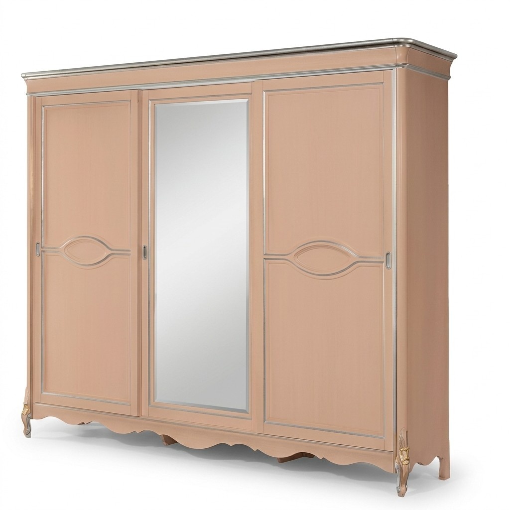 Beiger Schlafzimmer Kleiderschrank 3-türig Massivholz Möbel Klassisch