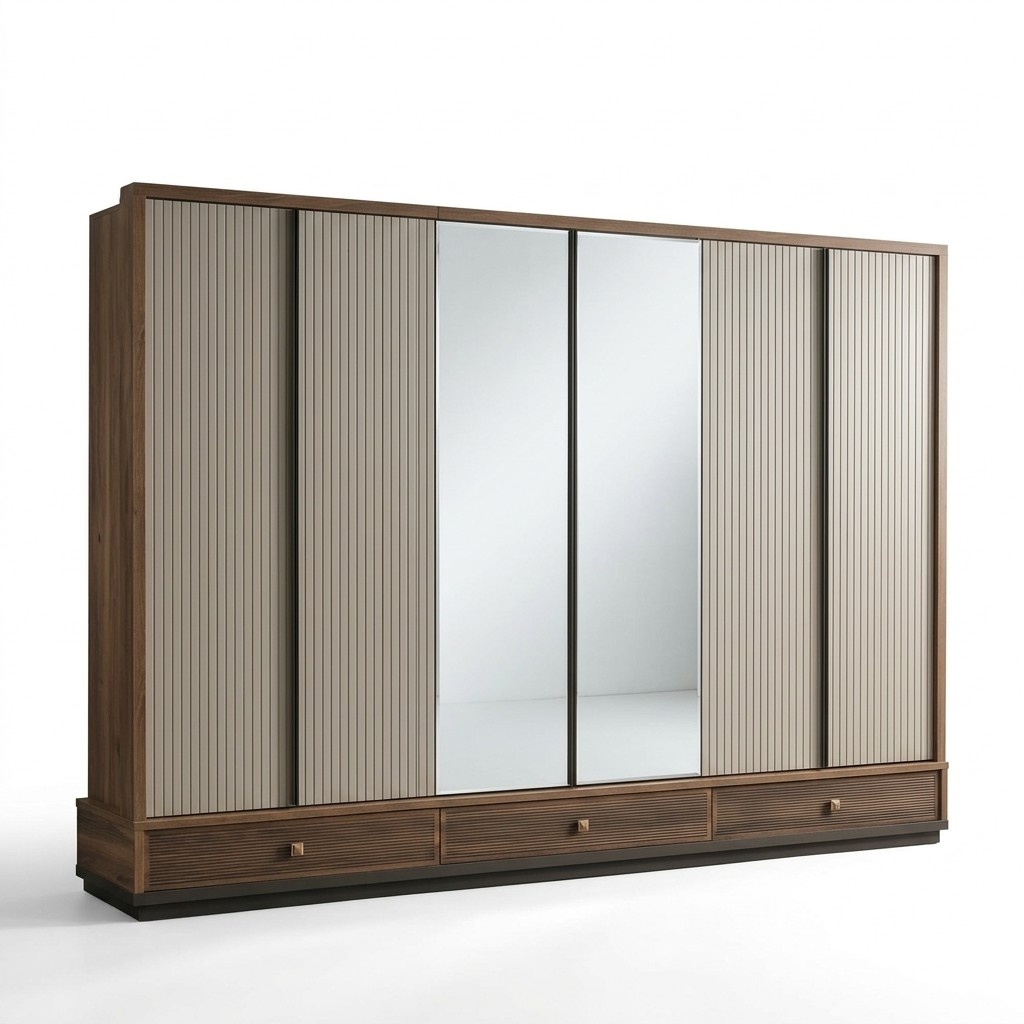 Beiger Schlafzimmer Kleiderschrank Designer Holzschrank Edle Möbel Neu