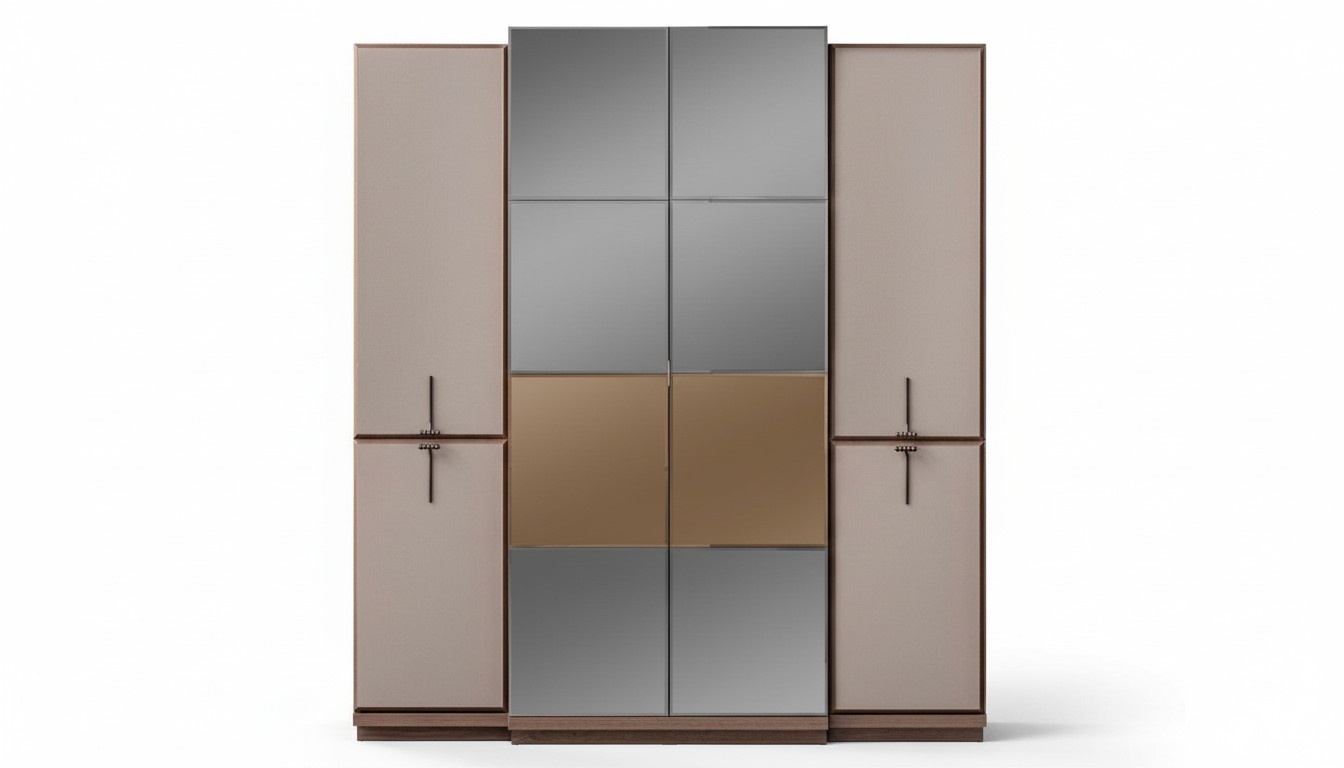 Beiger Schlafzimmerschrank Designer Holz Kleiderschrank Glasschrank Neu