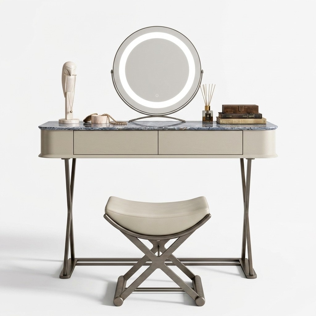 Beiger Schminktisch Design Schlafzimmer Möbel Luxus Holz Schminktische