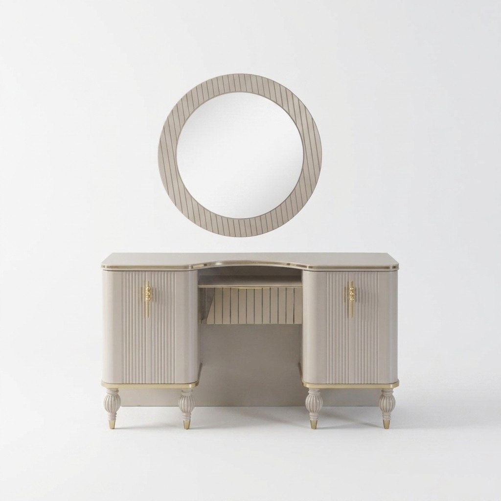 Beiger Schminktisch Designer Frisiertisch Kosmetiktisch Konsole Spiegel
