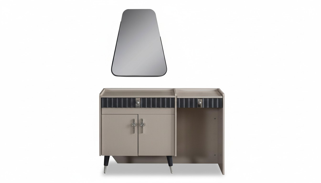Beiger Schminktisch Holz Kosmetiktisch Designer Konsole Spiegel 2tlg