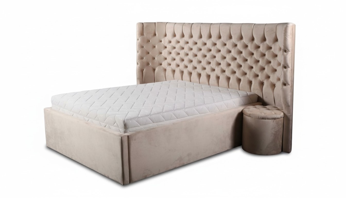 Beiges Chesterfield Doppelbett Moderne Schlafzimmer Möbel Luxus Betten