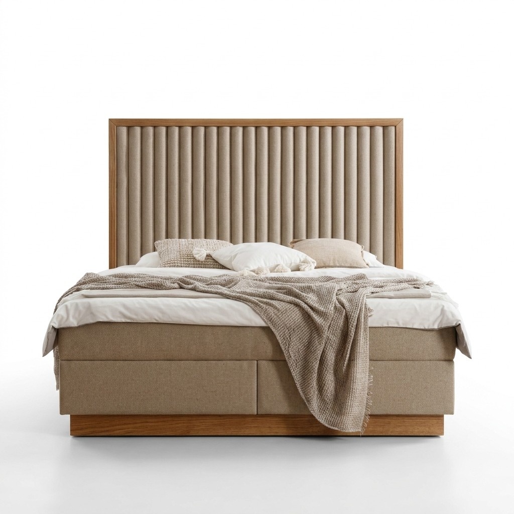 Beiges Schlafzimmer Doppelbett 2x Luxus Nachttische Edle Möbel 3tlg