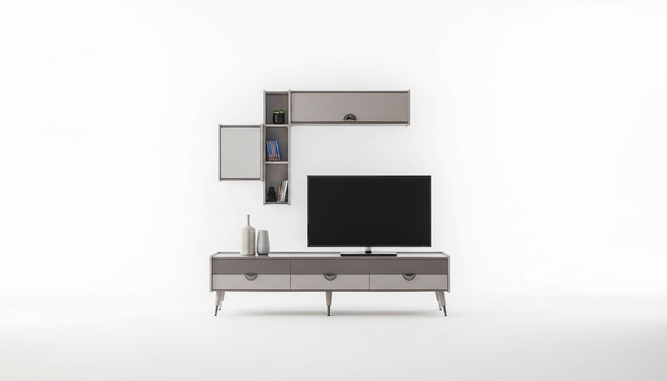 Beiges Wohnzimmer Sideboard Robuster TV-Ständer Lowboard Luxus Regale