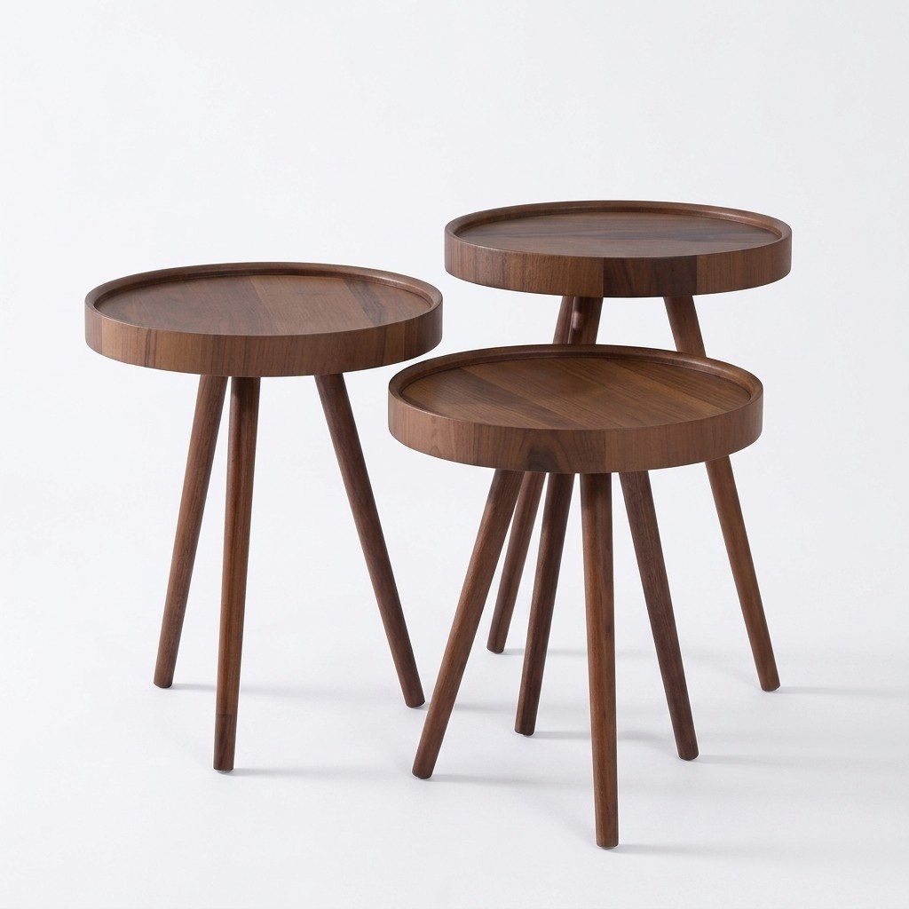 Beistelltisch 3х rund Dekotisch Lampentisch Sofatisch Tisch Holz braun