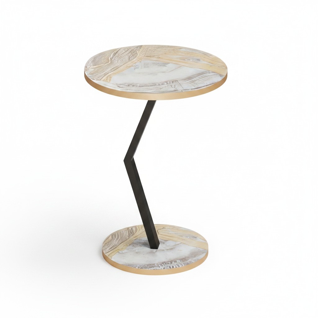 Design Beistelltisch C-Form Marmor-Optik mit Goldrand