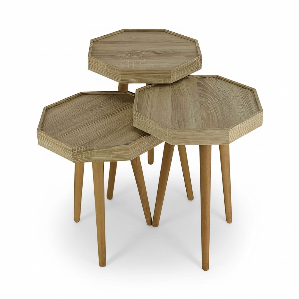 Design Beistelltisch Set in Holz-Optik mit Holzbeinen