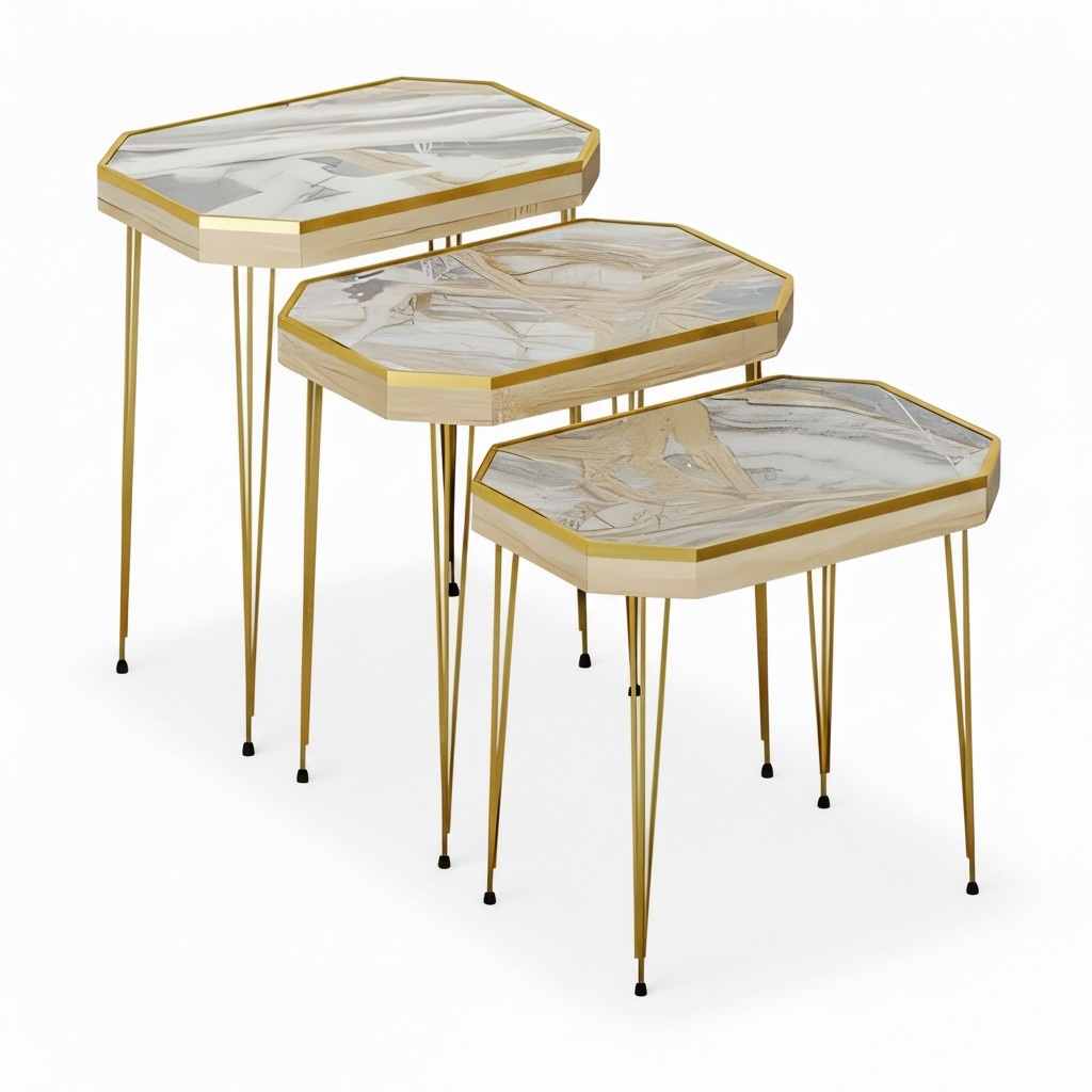 Luxus Beistelltisch Kollektion – Satztisch-Sets, Etagentische & Z-Form Laptoptische (Marmor-, Holz- & Uni-Optik)