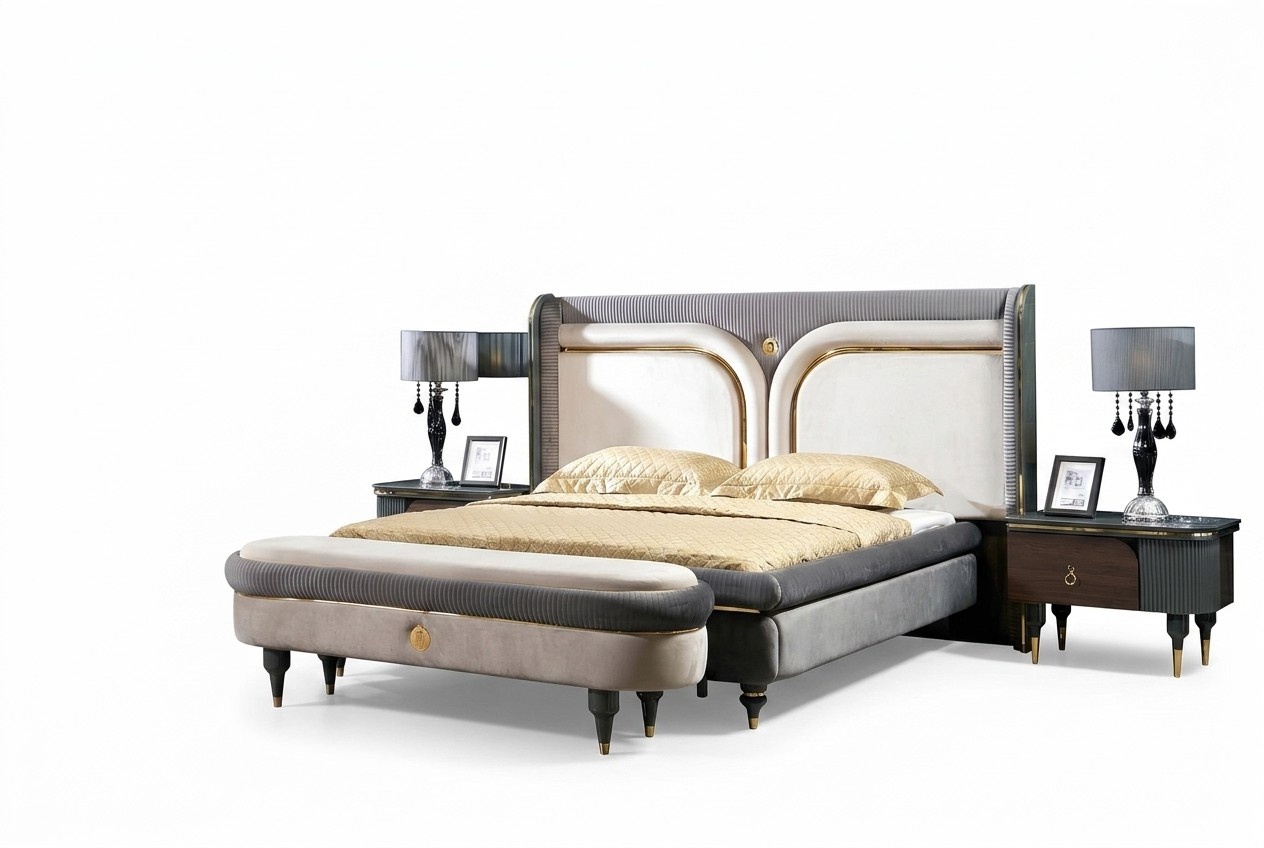 Bett 2x Nachttisch 3tlg. Set Betten Doppelbett Schlafzimmer Hotel Ehe Luxus Neu