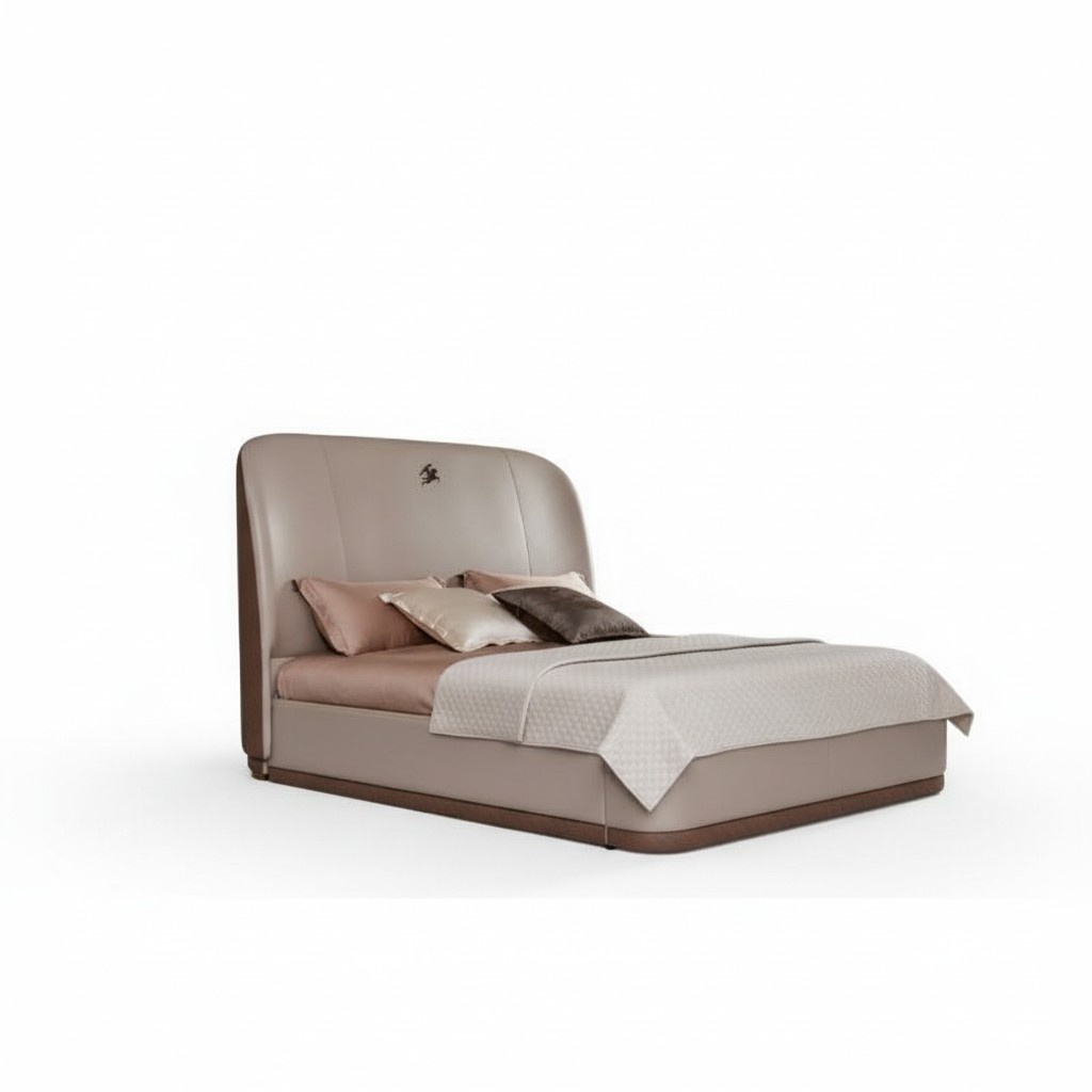 Bett 2x Nachttisch Leder Holz Schlafzimmer Lederbett Modern Design Möbel Luxus