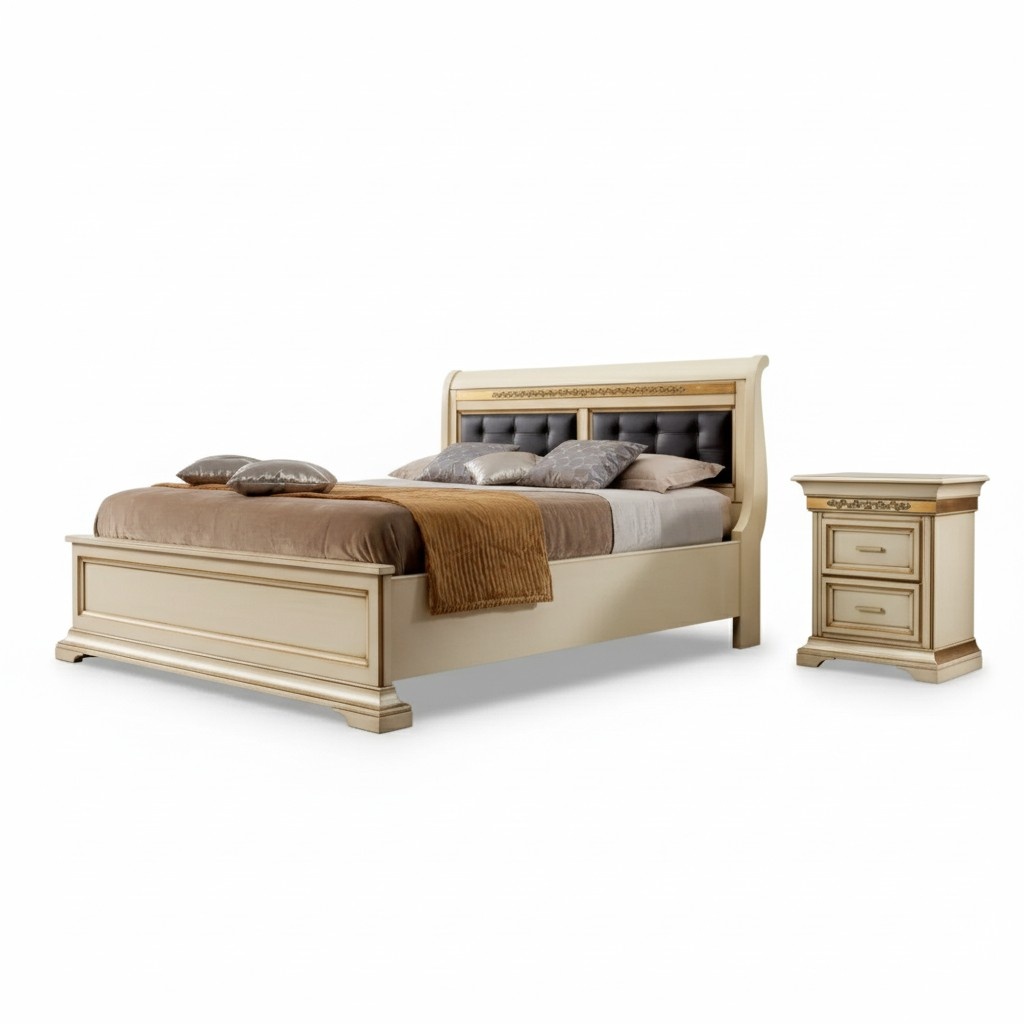 Bett 2x Nachttische 3tlg. Schlafzimmer Set Designer Luxus Komplett Sets