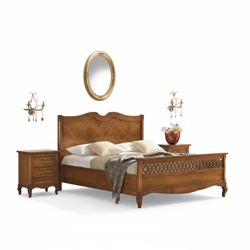 Bett 2x Nachttische 3tlg. Italienische Möbel Schlafzimmer Holz Neu Set