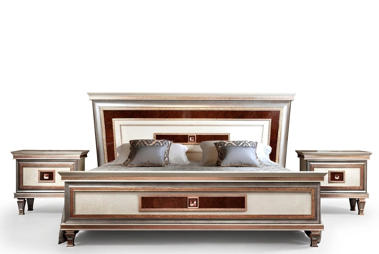 Bett 2x Nachttische 3tlg. Italienische Möbel Schlafzimmer Betten Holz Neu Set