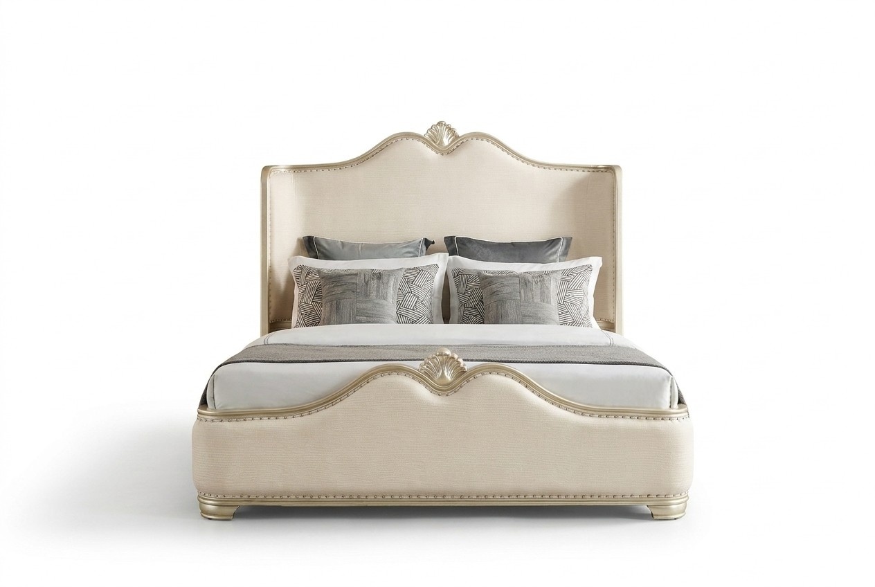 Bett 2x Nachttische 3 tlg. Schlafzimmer Beige Designer Betten Holz
