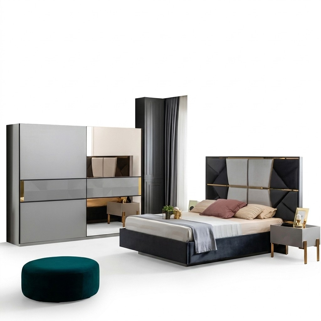Bett 2x Nachttische 4tlg. Set Design Luxus Sets Schlafzimmer Komplett Neu