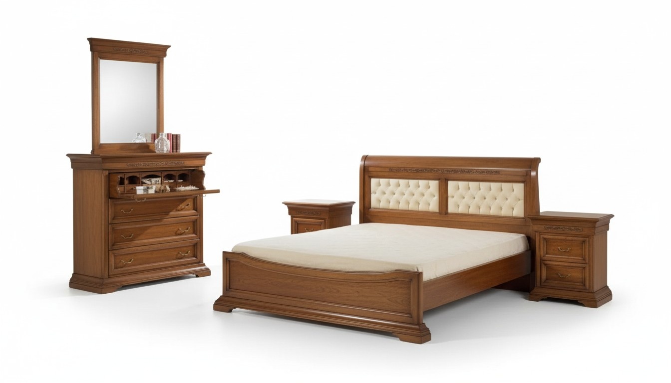 Bett 2x Nachttische Holz Design Betten Schlafzimmer 5 tlg. Sets