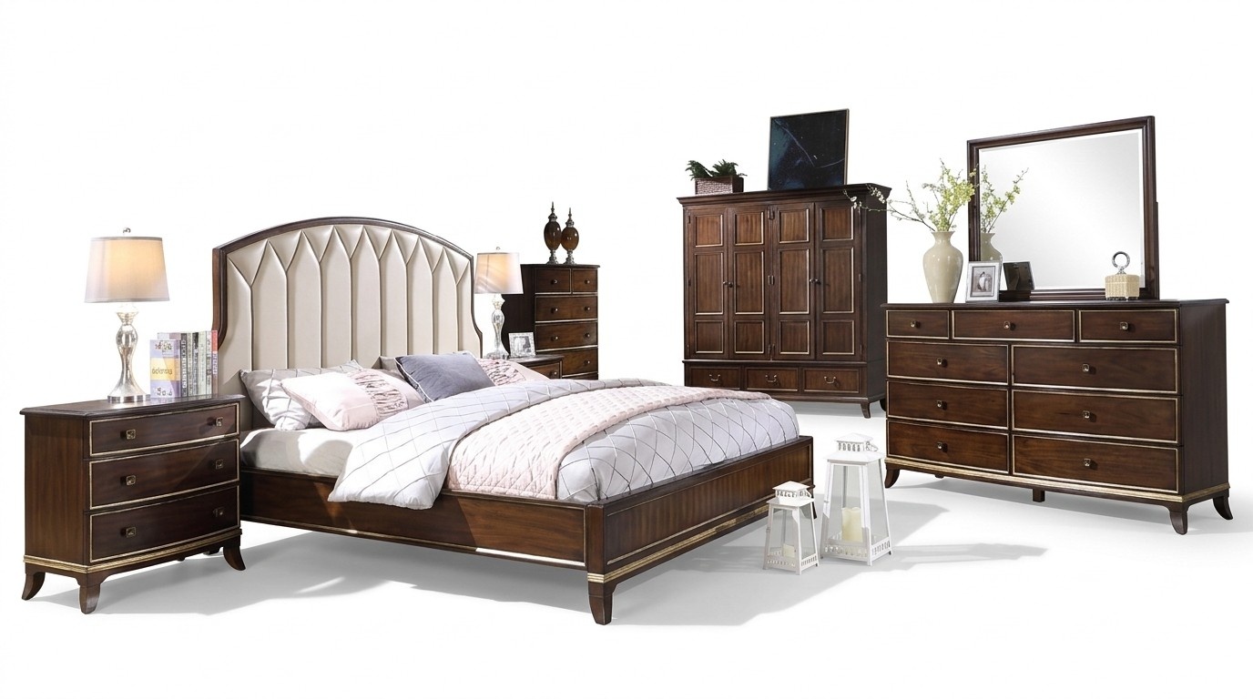 Bett 2x Nachttische Kommode Schlafzimmer Set Design Luxus neu 4tlg