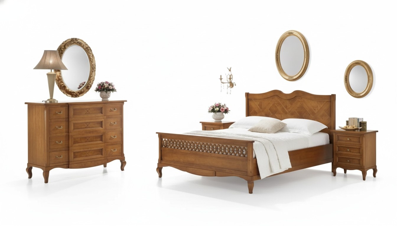 Bett 2x Nachttische Kommode 5tlg. Set Schlafzimmer Italienische Möbel