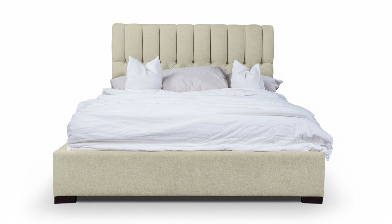 Bett Beige Doppelbett Holz Modern Betten Luxus Stoff Bett Schlafzimmer