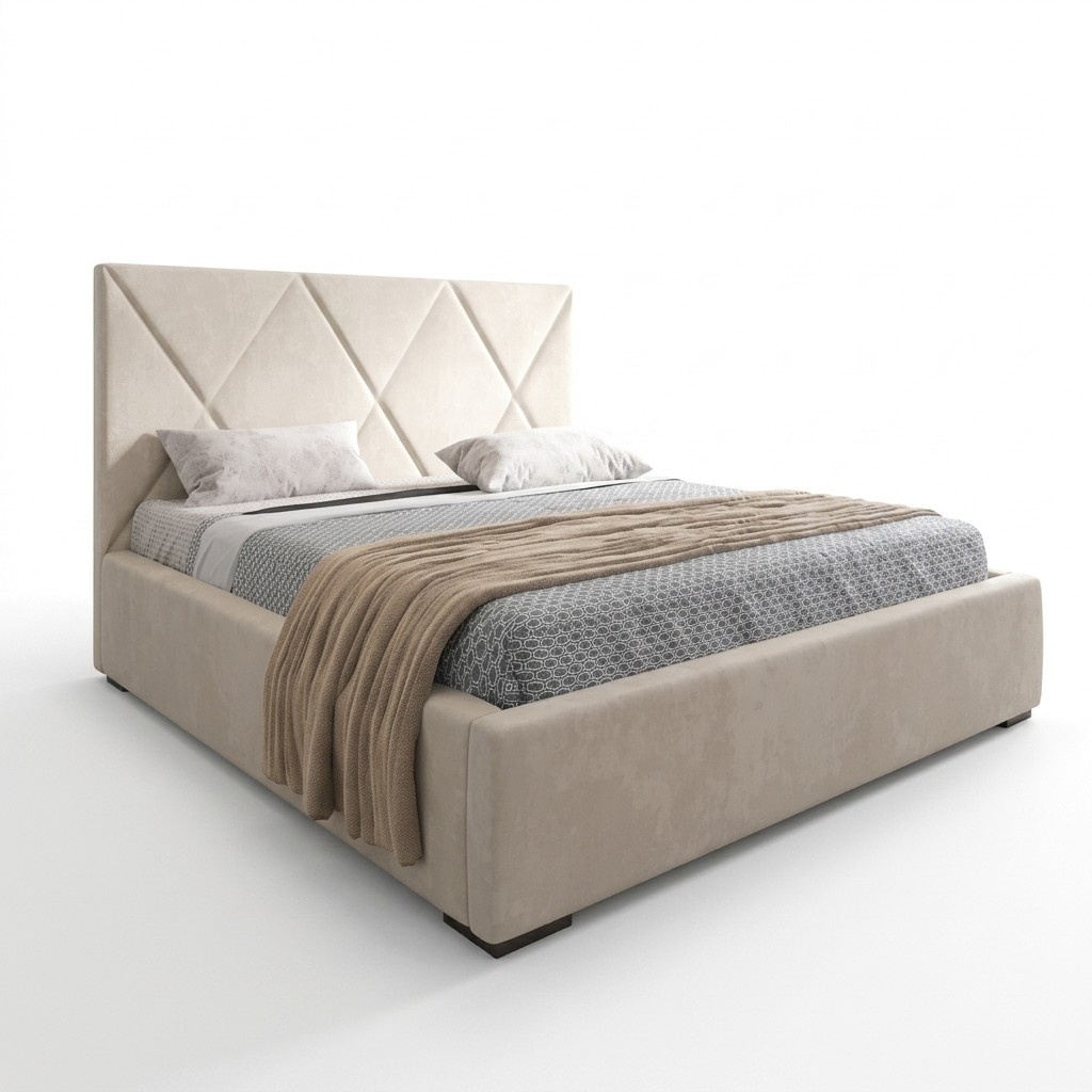 Bett Beige Doppelbett Stil Elegantes Bett Polster Stoff Schlafzimmer Modern Neu