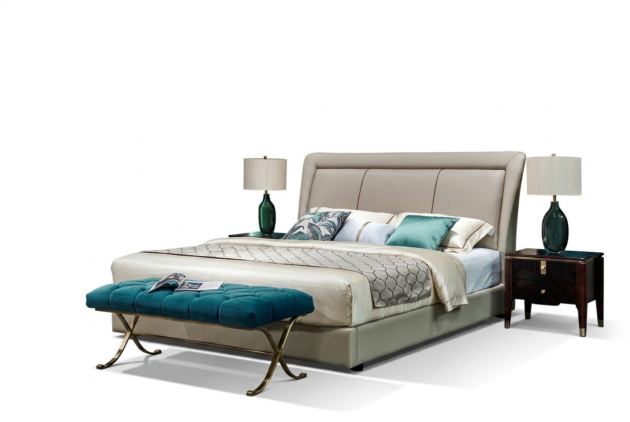 Bett Betten Polster Doppel Ehe Luxus Leder Moderne Designer Schlafzimmer