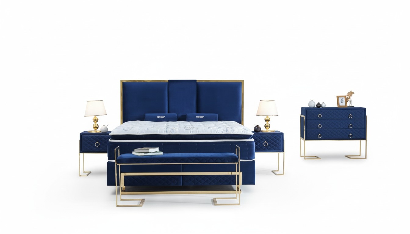Bett Blau Metall Möbel Design Elegantes Schlafzimmer Möbel Modern