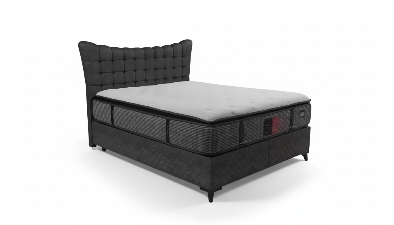 Bett Boxspring Betten Luxus Doppelbett inkls. Matratze mit Caro Muster Grau