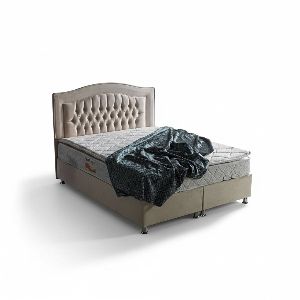 Bett Design Betten Luxus Beige Polster Schlafzimmer Möbel Silber Chesterfield