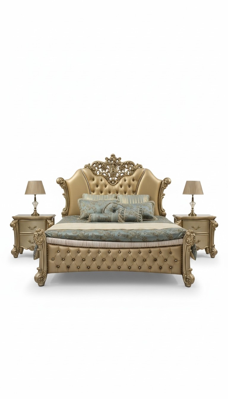 Bett Design Doppelbett Betten Luxus Klassiker Barock Chesterfield 184x214cm neu