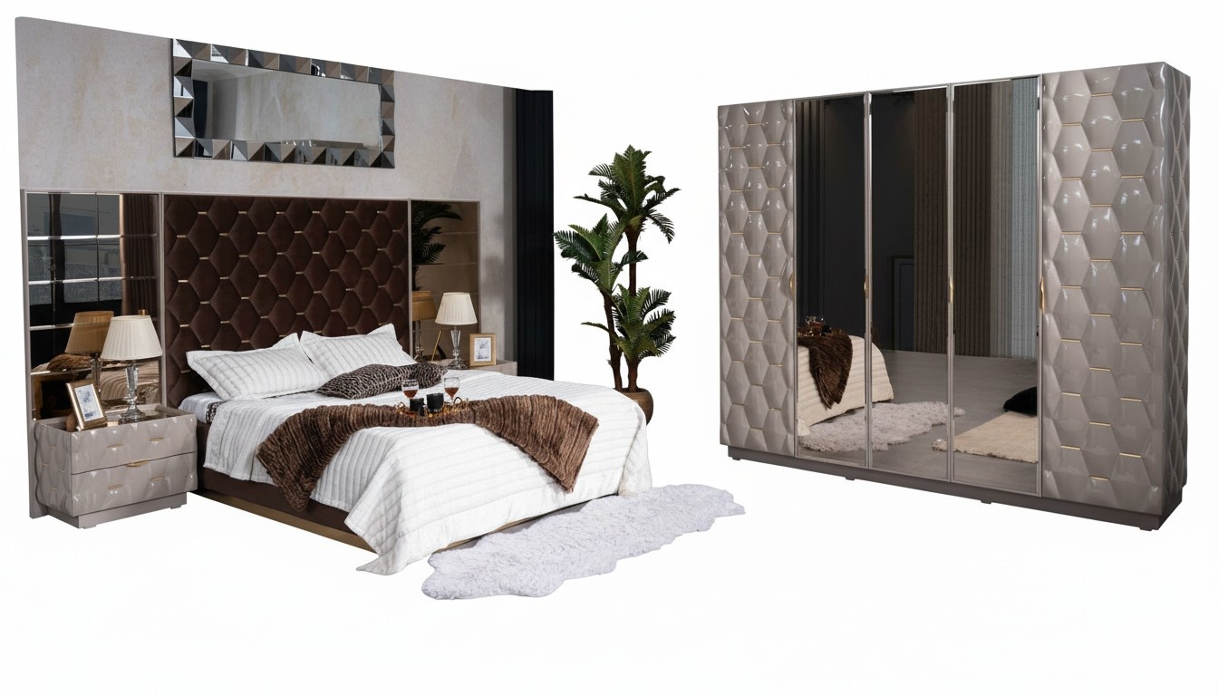 Doppelbett 2 Nachttische Kleiderschrank Schlafzimmermöbel Set 4tlg.