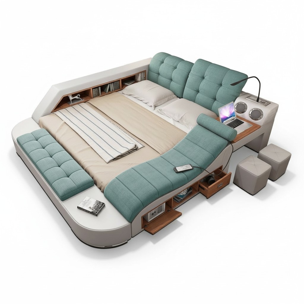 Bett Doppel Leder Polster Betten Multifunktion mit Massagefunktion Neu