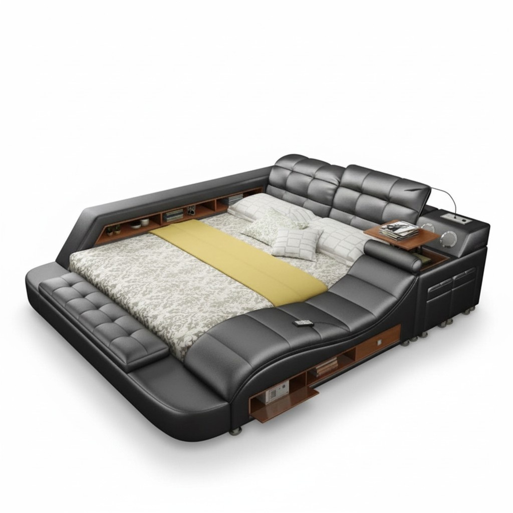 Bett Doppel Regale Leder Polster Betten Multifunktion mit Massagefunktion