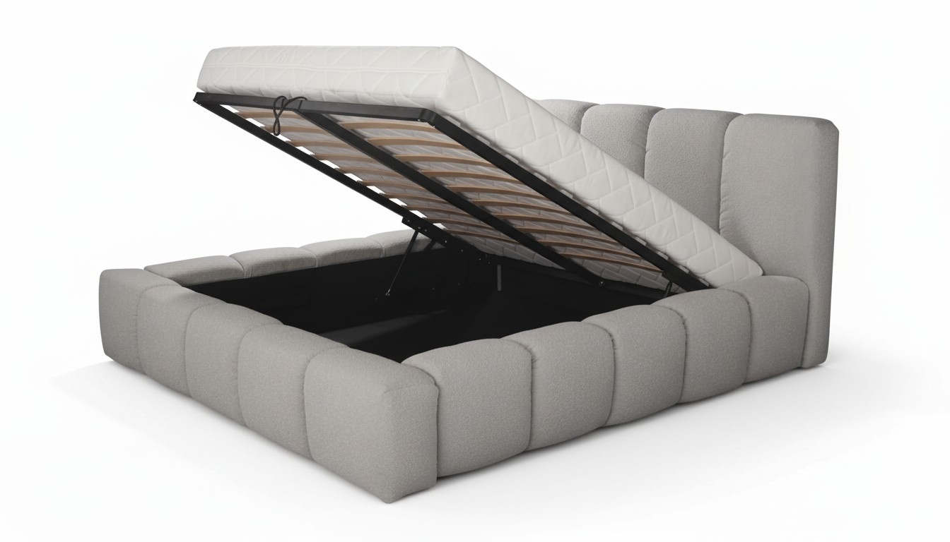 Bett grau Doppel Schlafzimmer Luxus Design elegant Polsterung Stoff neu