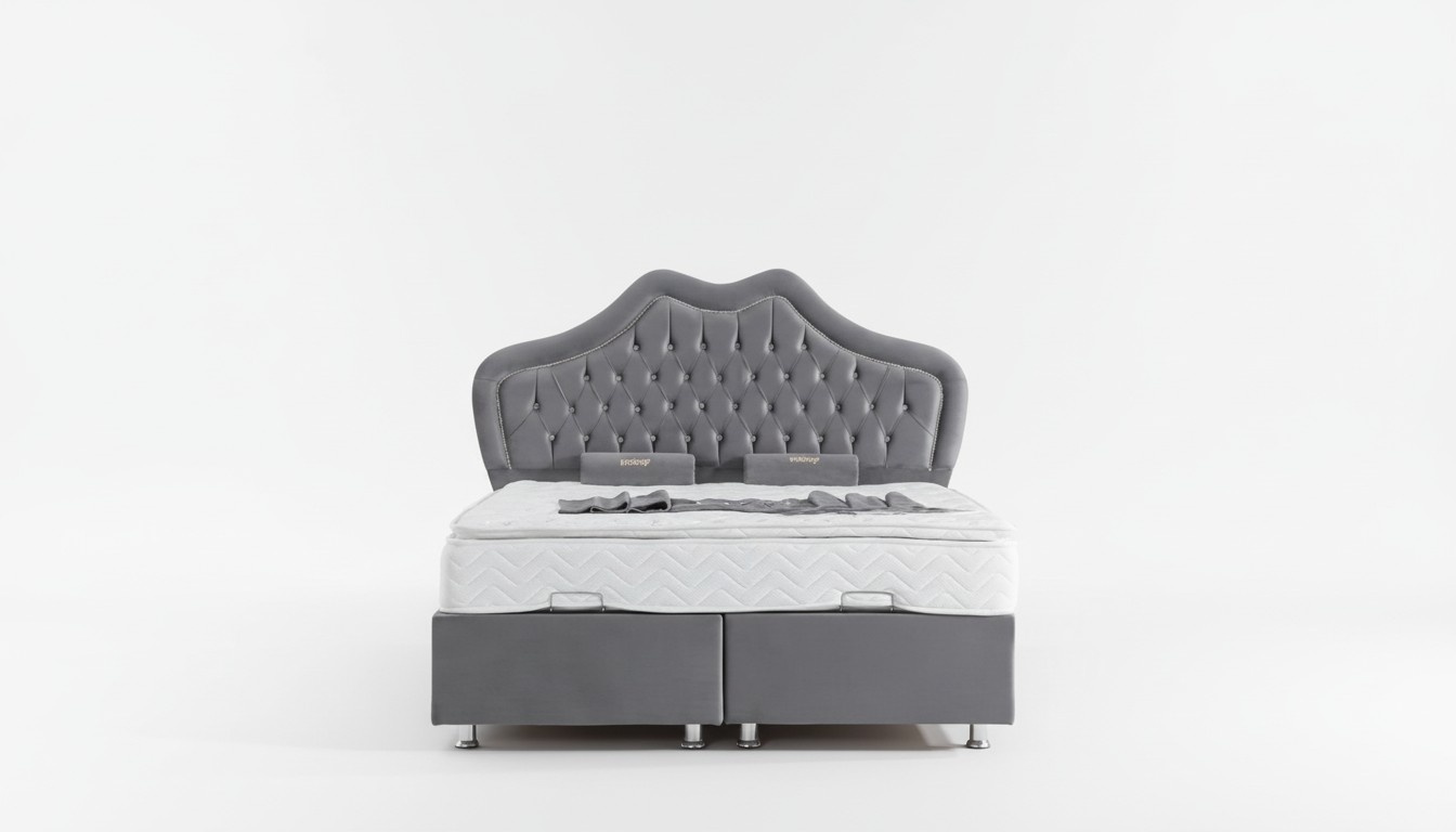 Bett Grau Doppelbett Boxspring Betten Stil Stoff Chesterfield 160x200