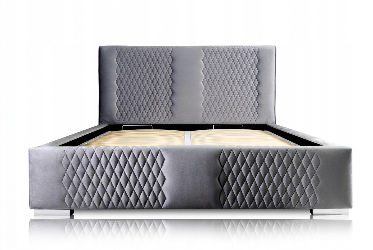 Bett Grau Doppelbett Modern Elegantes Bett Polster Stoff Schlafzimmer Modern Neu