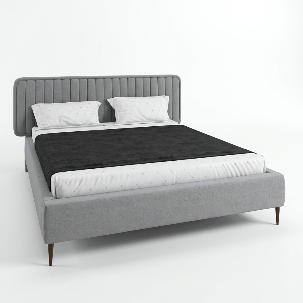 Bett Grau Doppelbett Schlafzimmer Holz Möbel Design Elegantes Polster Stoff Neu