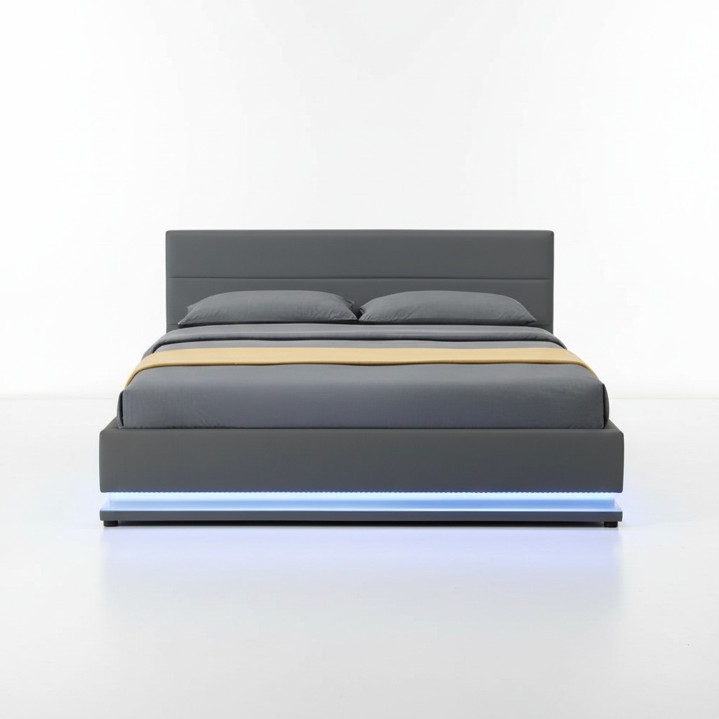 Bett Grau LED Licht Doppelbett 180 x 200 Möbel Einrichtung Schlafzimmer Betten