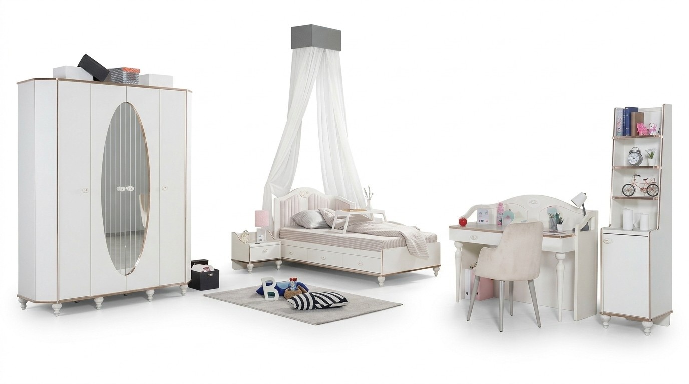 Bett Kleiderschrank Nachttisch Schreibtisch Bücherregal Jugendzimmer 5tlg Set