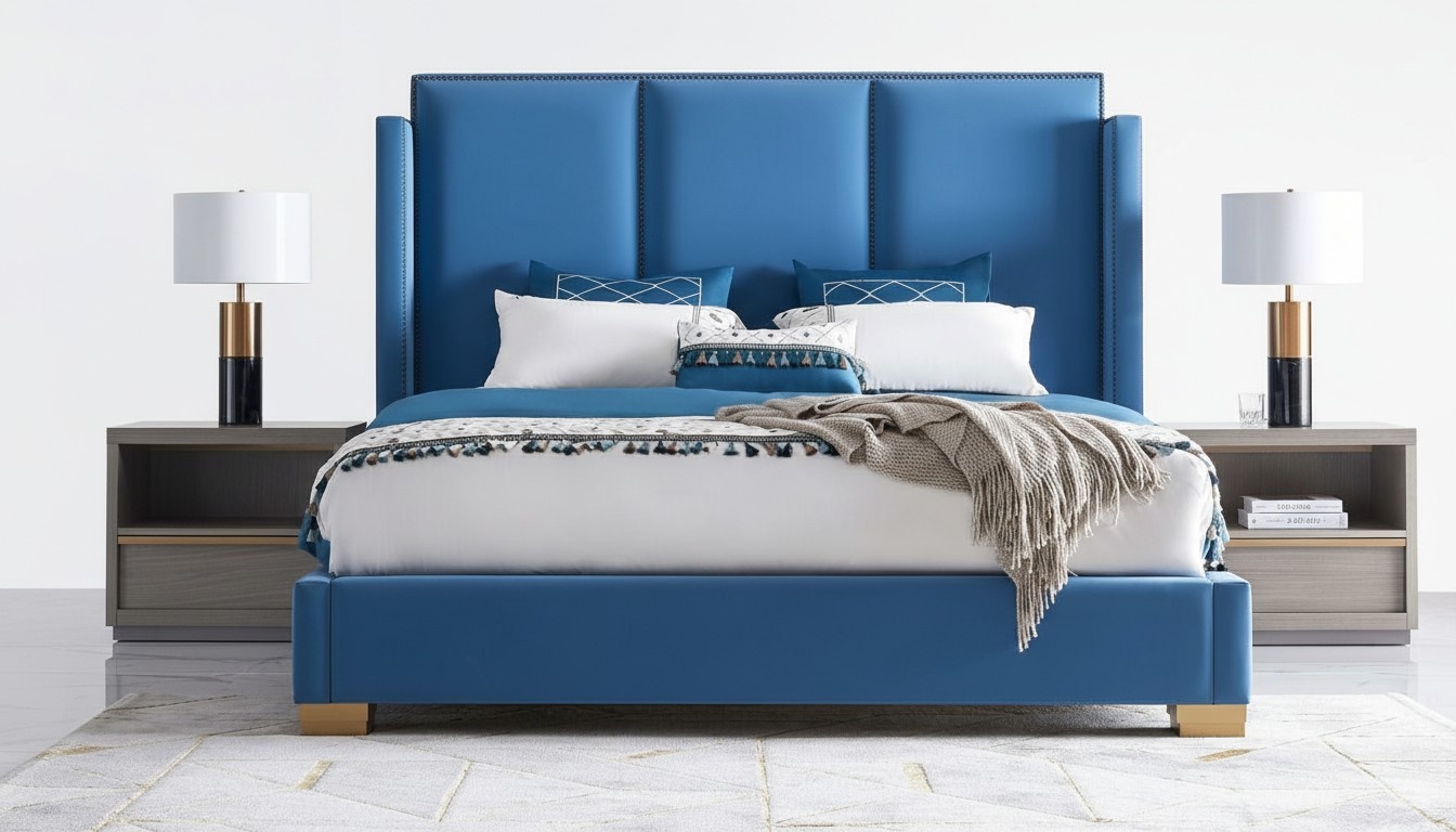 Bett Leder 2x Nachttisch 3 tlg. Schlafzimmer Set Möbel Moderne Luxus Betten Neu