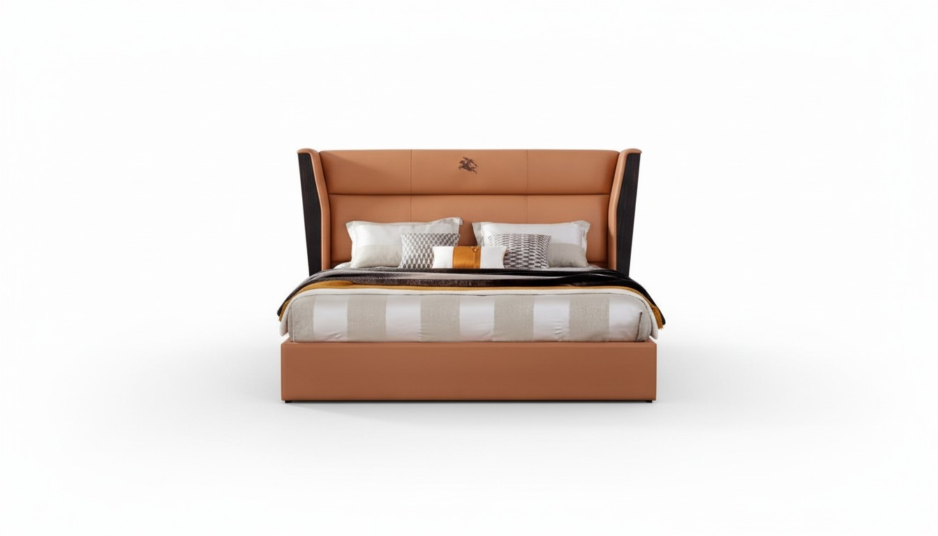 Bett Leder Orange Schlafzimmer Kreative Modern Design Möbel Holz Luxus Betten