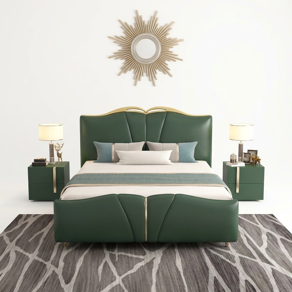 Bett Luxus Möbel Bettrahmen Holz Schlafzimmer Einrichtung Kunstleder Neu