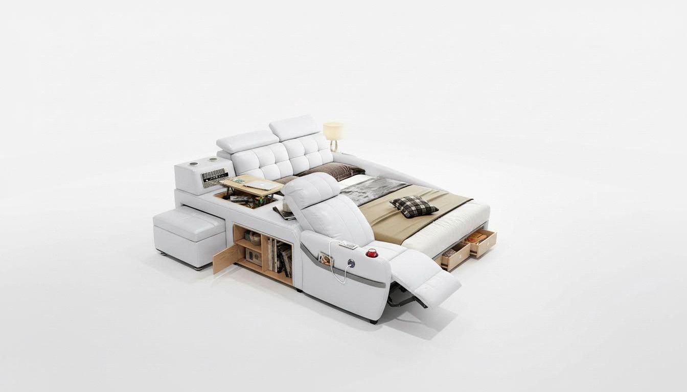 Bett Massage Liege Multifunktion Betten Polster USB Regal Leder Polster