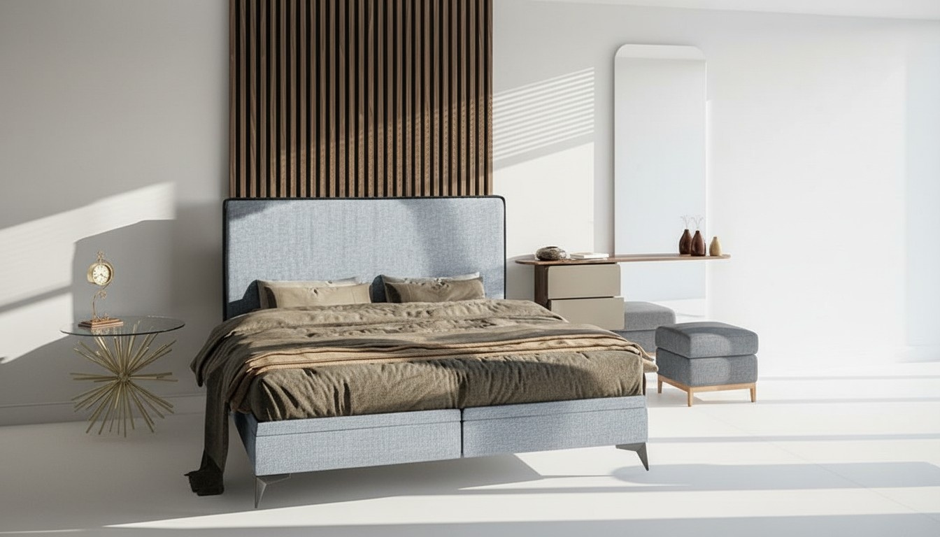 Bett Modern Doppelbett Designer Schlafzimmer Polster Stoff Möbel Betten