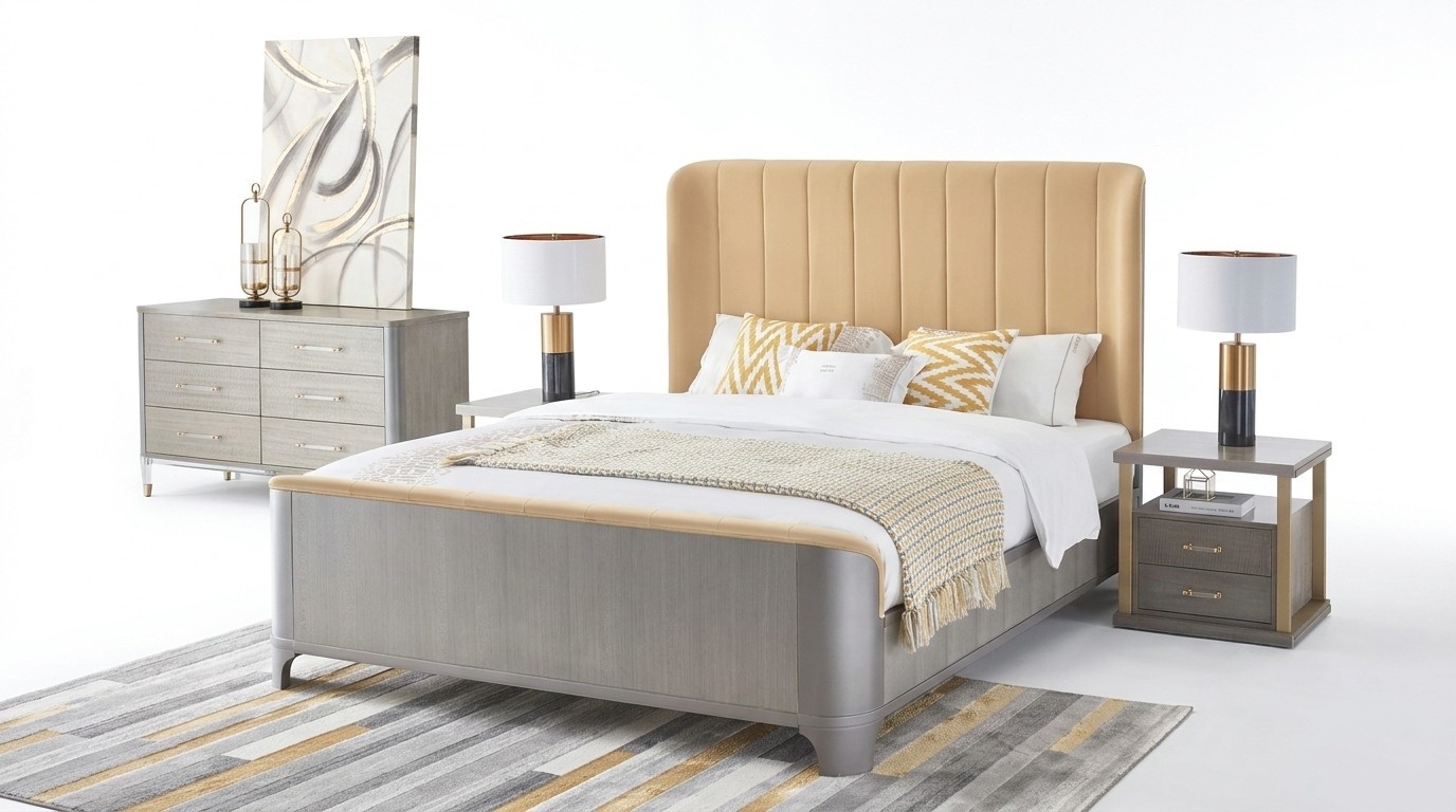 Bett Nachttisch 4 tlg. Schlafzimmer Set Design Modern Luxus Betten Gruppe Leder