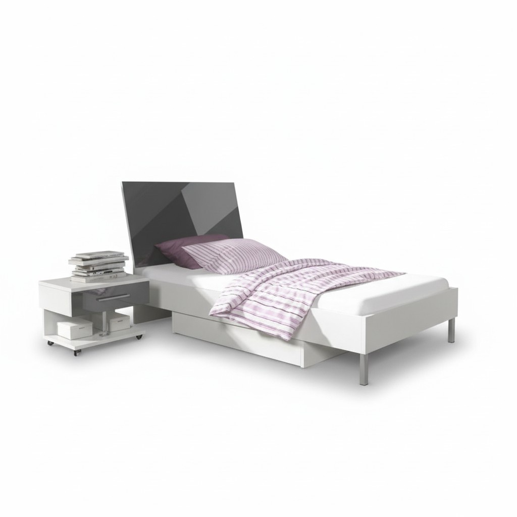 Bett + Nachttisch - Kinderzimmer Schlafzimmer Möbel Betten schwarz 2tlg. Set Neu