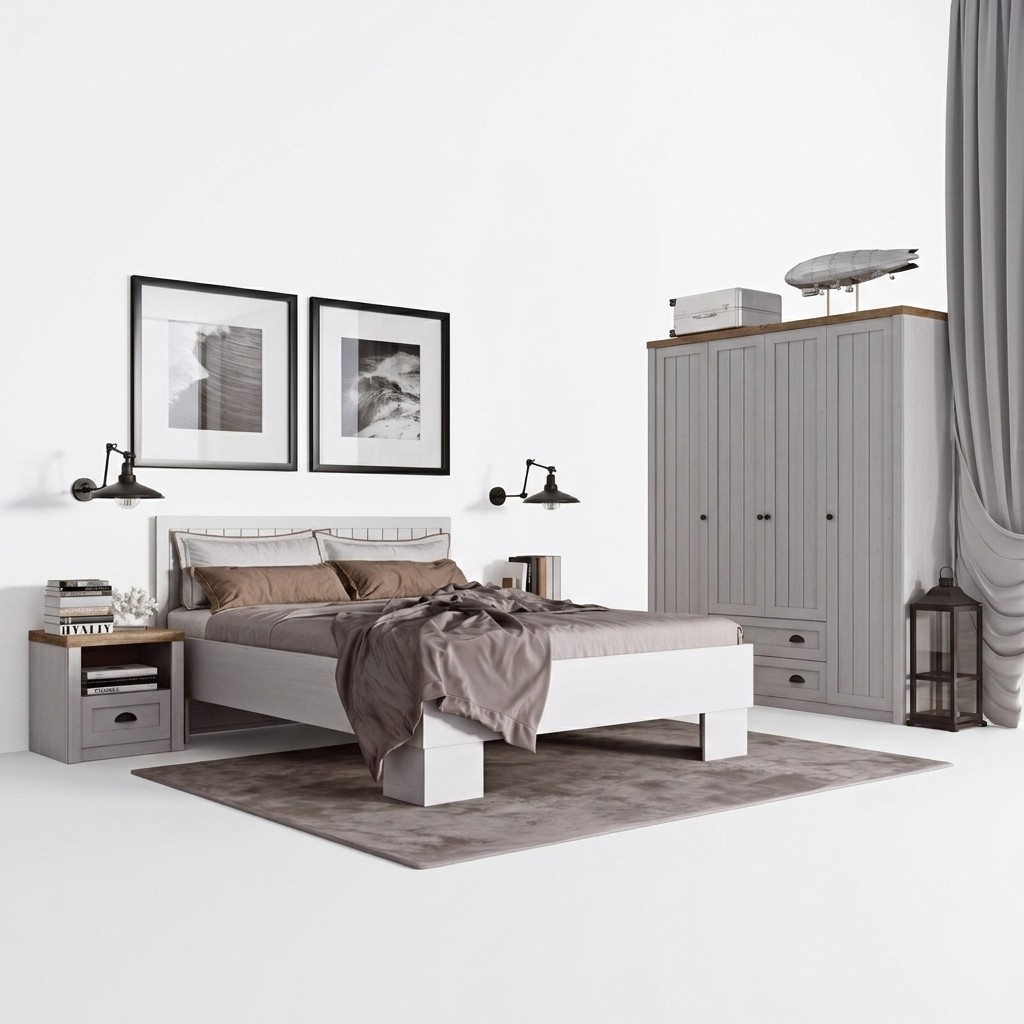 Bett Nachttisch Kleiderschrank 4tlg Schlafzimmer Set Design Artdeco Landhaus